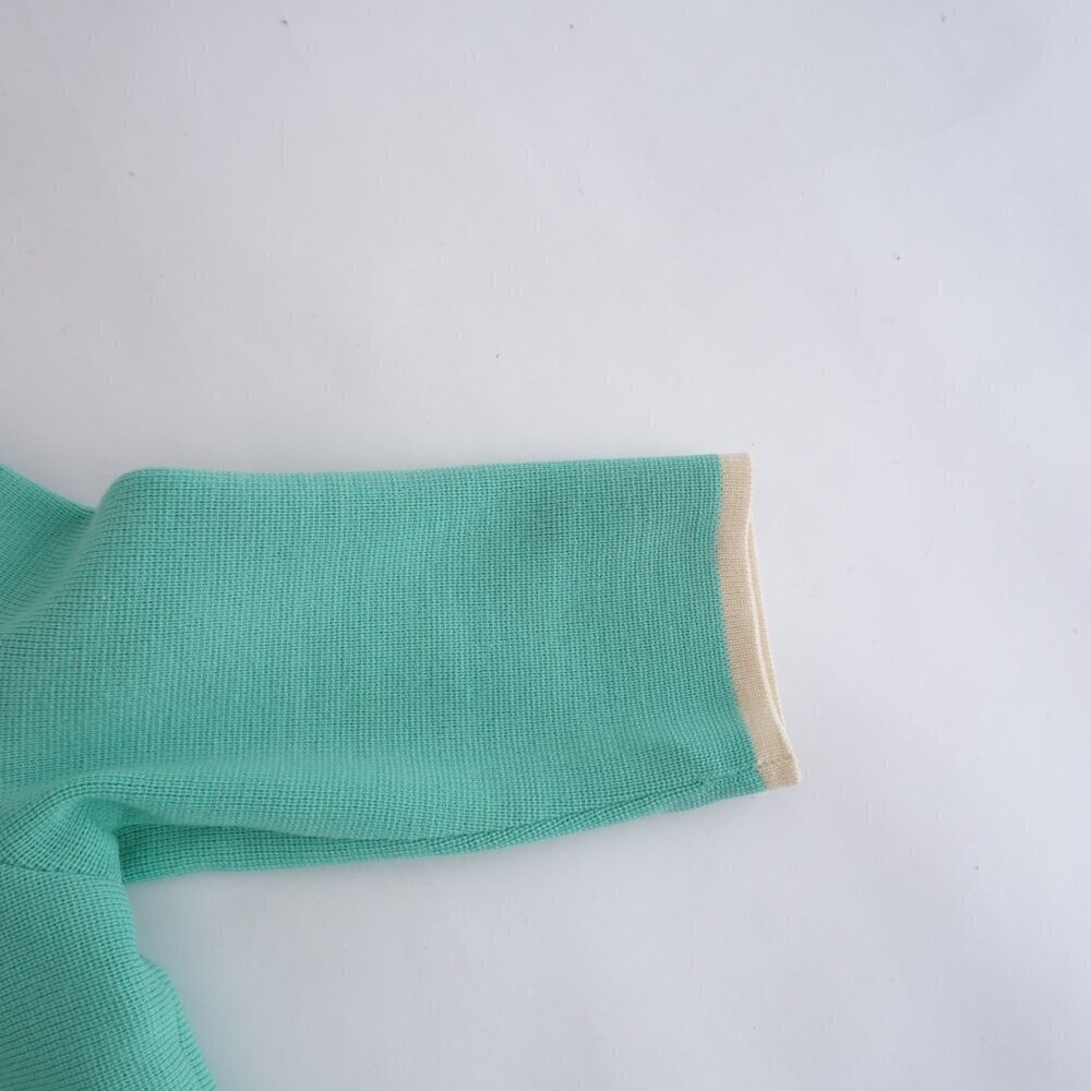 Vintage Teal w White Embroidered Floral Open Front Cardigan Sweater S - Picture 5 of 11